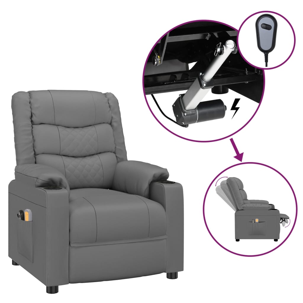 Massagestoel elektrisch kunstleer grijs – afbeelding 2