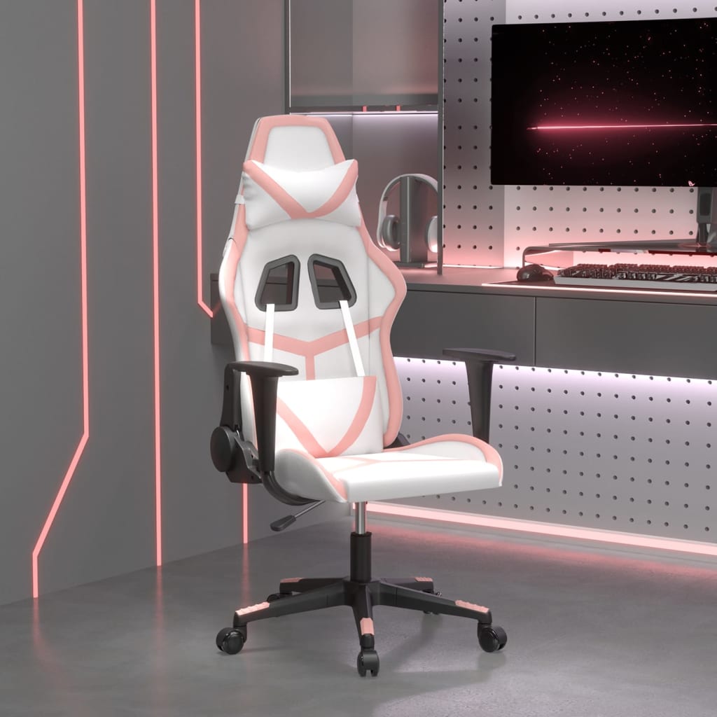 Gamestoel kunstleer wit en roze – afbeelding 1