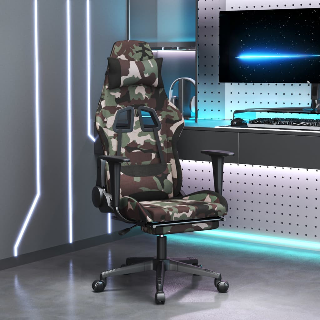 Gamestoel met voetensteun stof camouflage en zwart – afbeelding 1