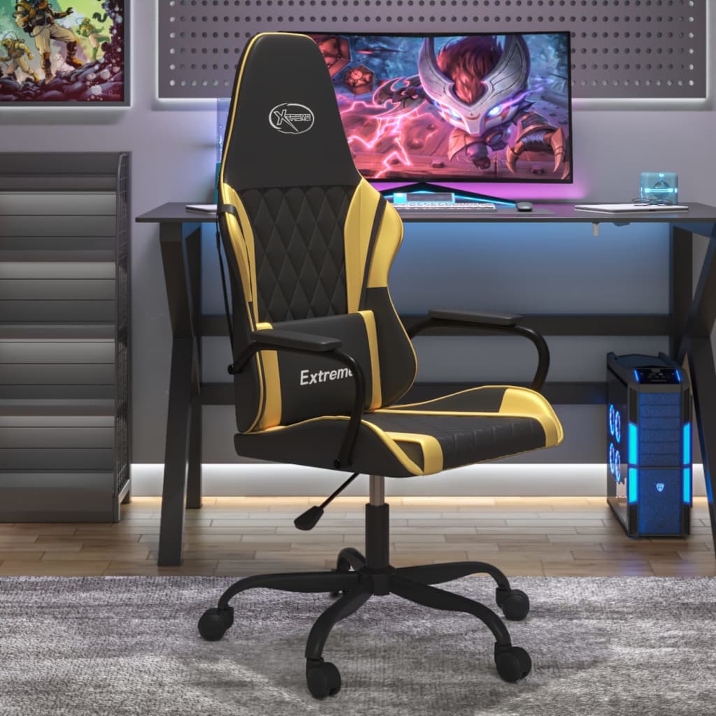 Gamestoel kunstleer zwart en goud – afbeelding 1