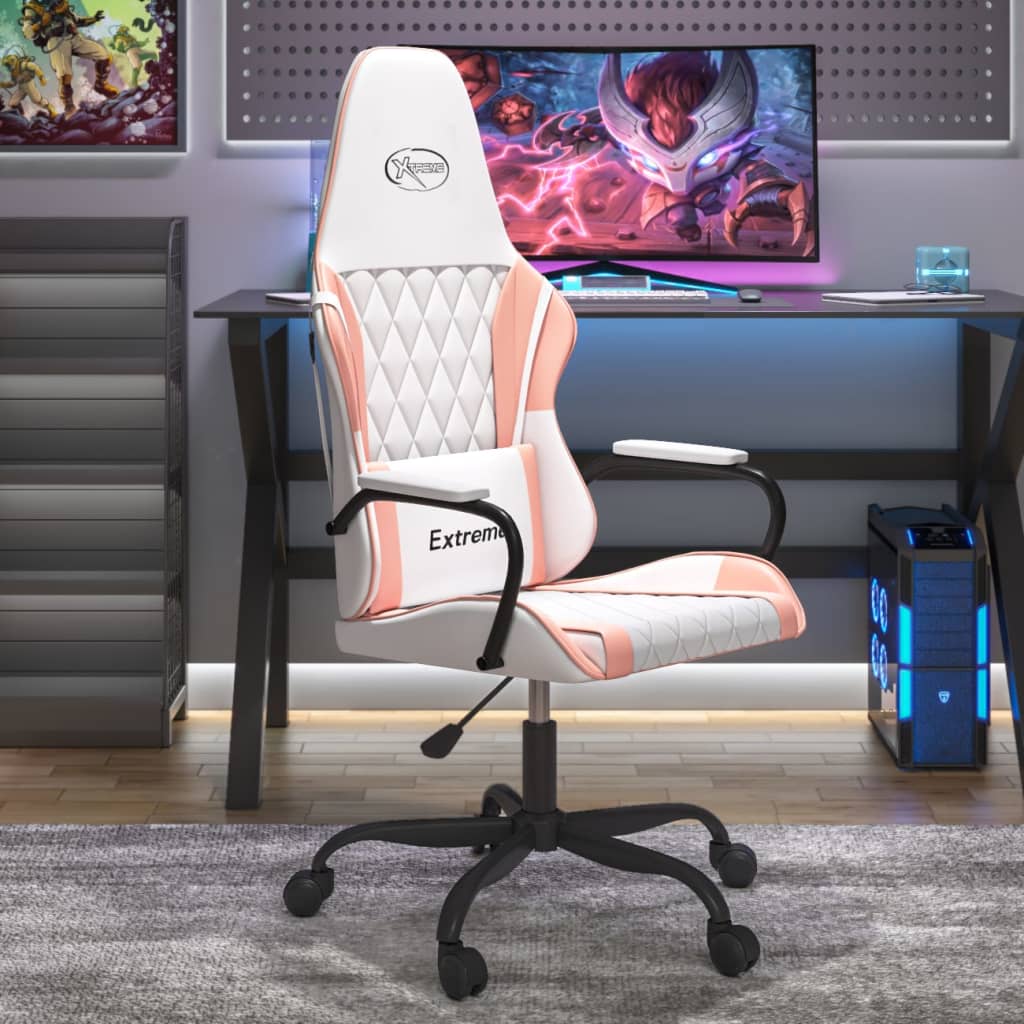 Gamestoel kunstleer wit en roze
