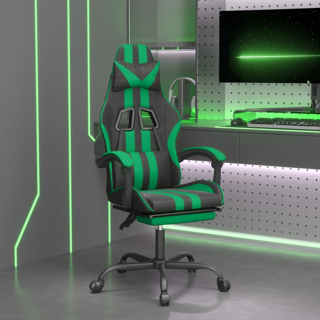 Gamestoel met voetensteun kunstleer zwart en groen