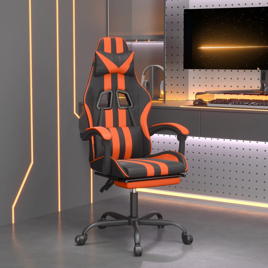 Gamestoel met voetensteun kunstleer zwart en oranje – afbeelding 1