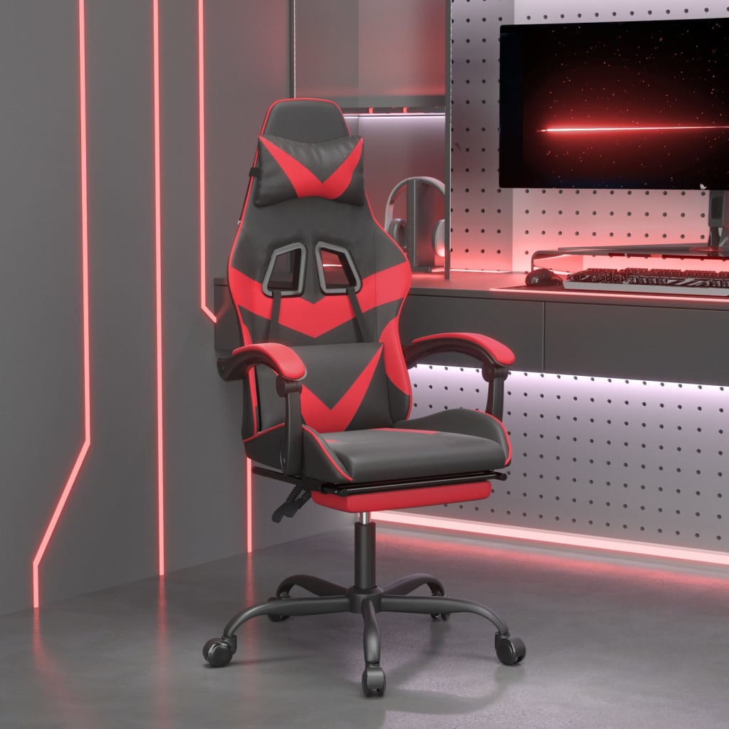 Gamestoel met voetensteun kunstleer zwart en rood