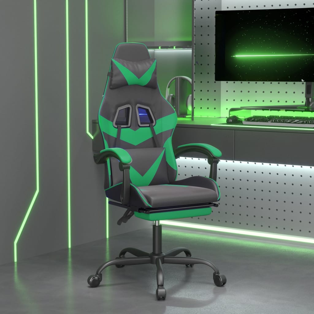 Gamestoel met voetensteun kunstleer zwart en groen