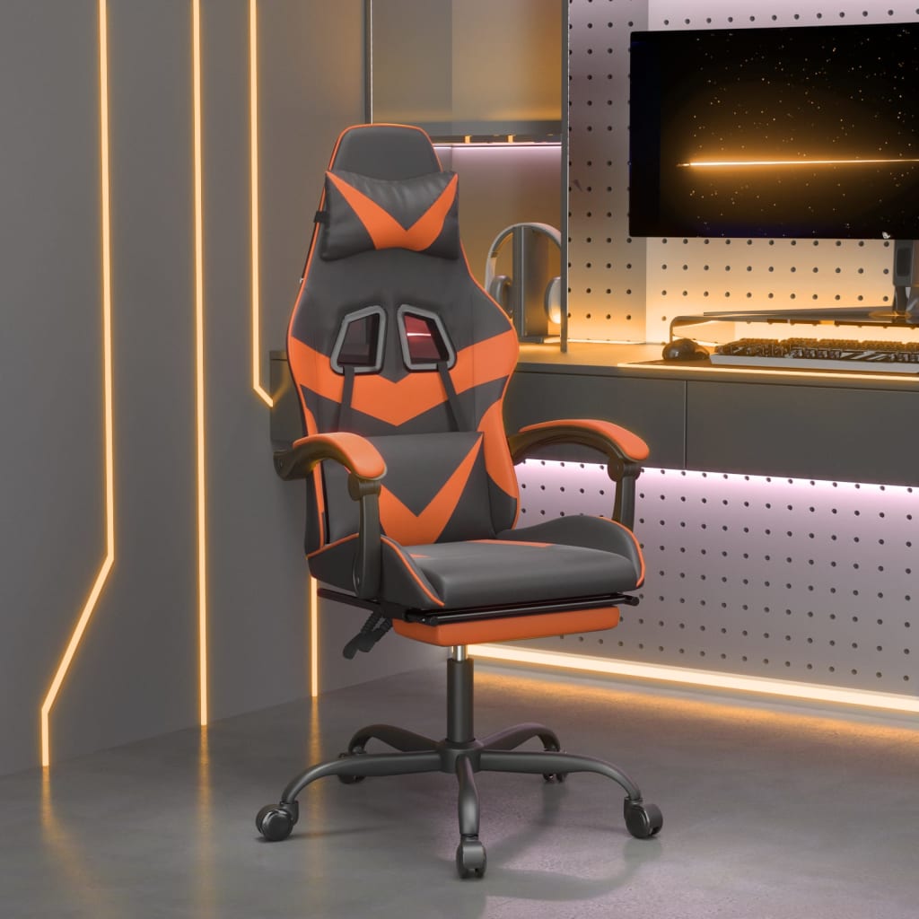 Gamestoel met voetensteun kunstleer zwart en oranje