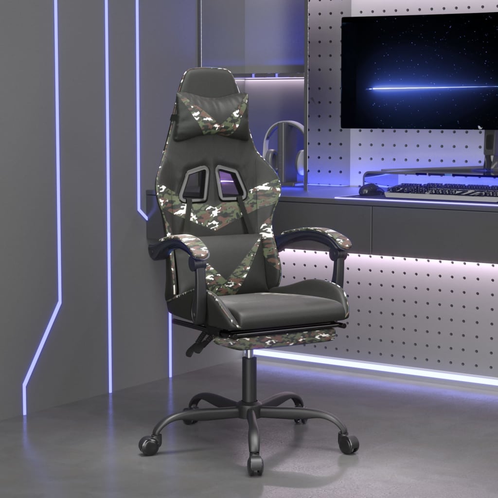Gamestoel met voetensteun kunstleer zwart en camouflage