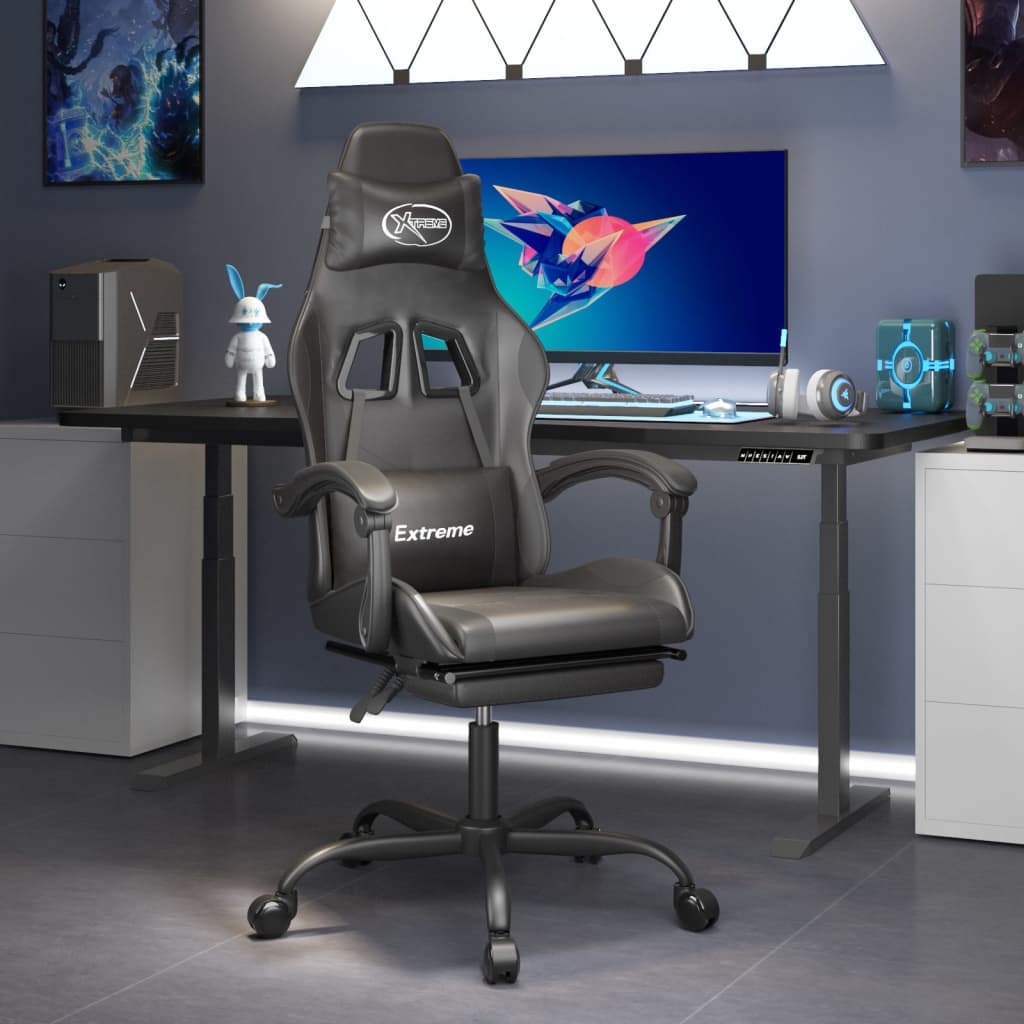 Gamestoel met voetensteun kunstleer zwart