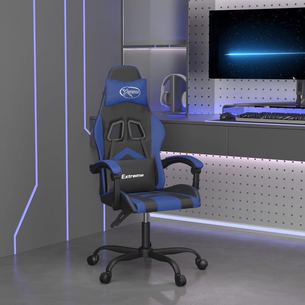 Gamestoel kunstleer zwart en blauw