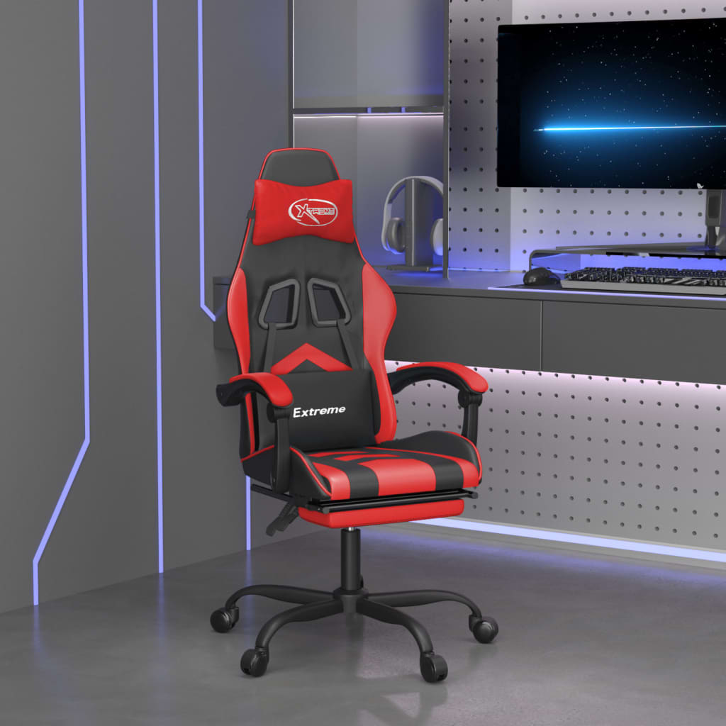 Gamestoel met voetensteun kunstleer zwart en rood