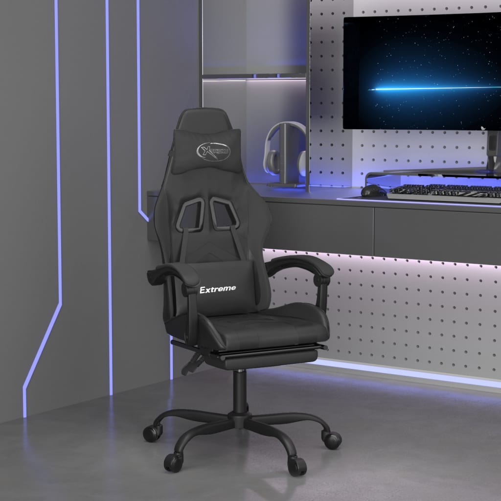 Gamestoel met voetensteun kunstleer zwart