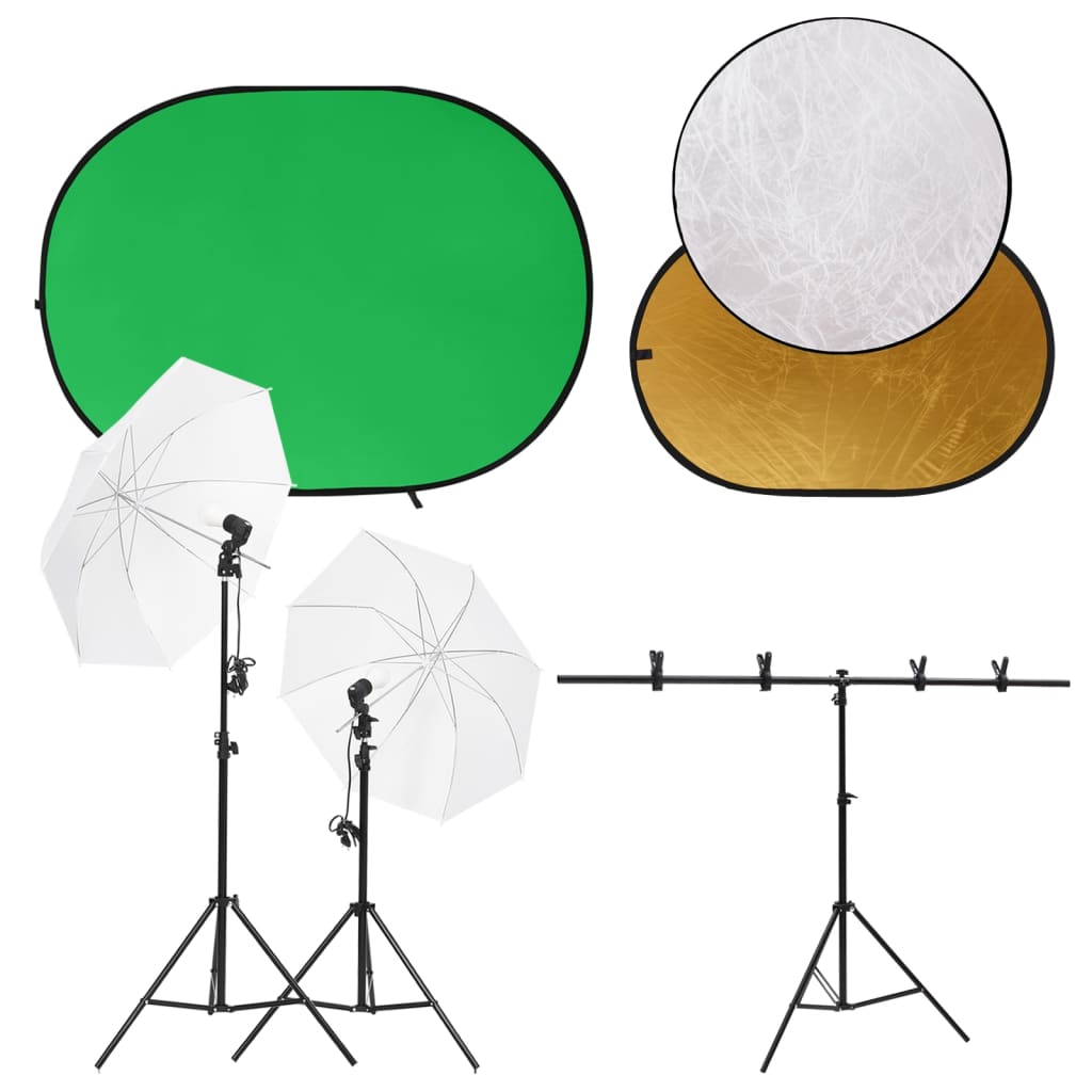 Fotostudioset met lichtset, achtergrondscherm en reflector – afbeelding 1