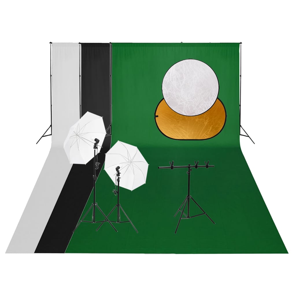 Fotostudioset met verlichtingsset achtergrond en reflector – afbeelding 1