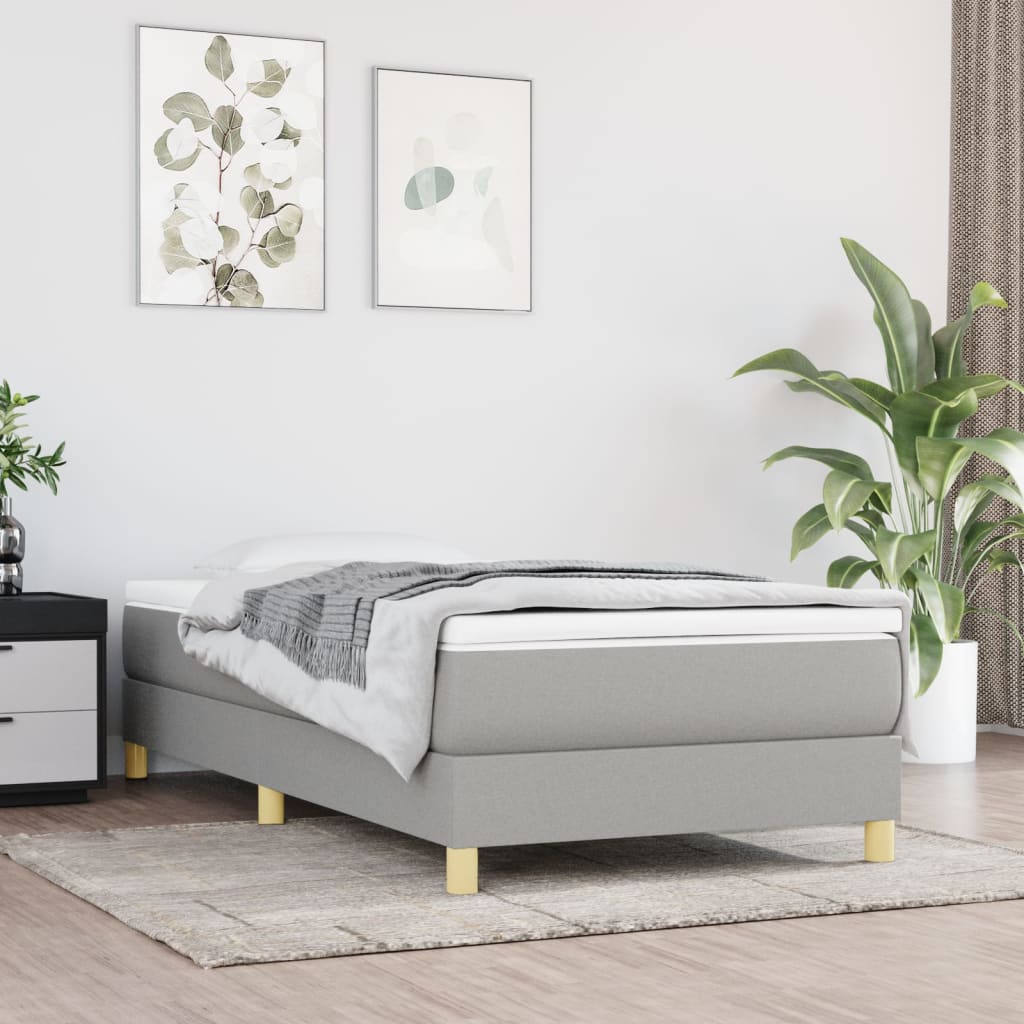Boxspring met matras stof lichtgrijs 90x190 cm – afbeelding 1