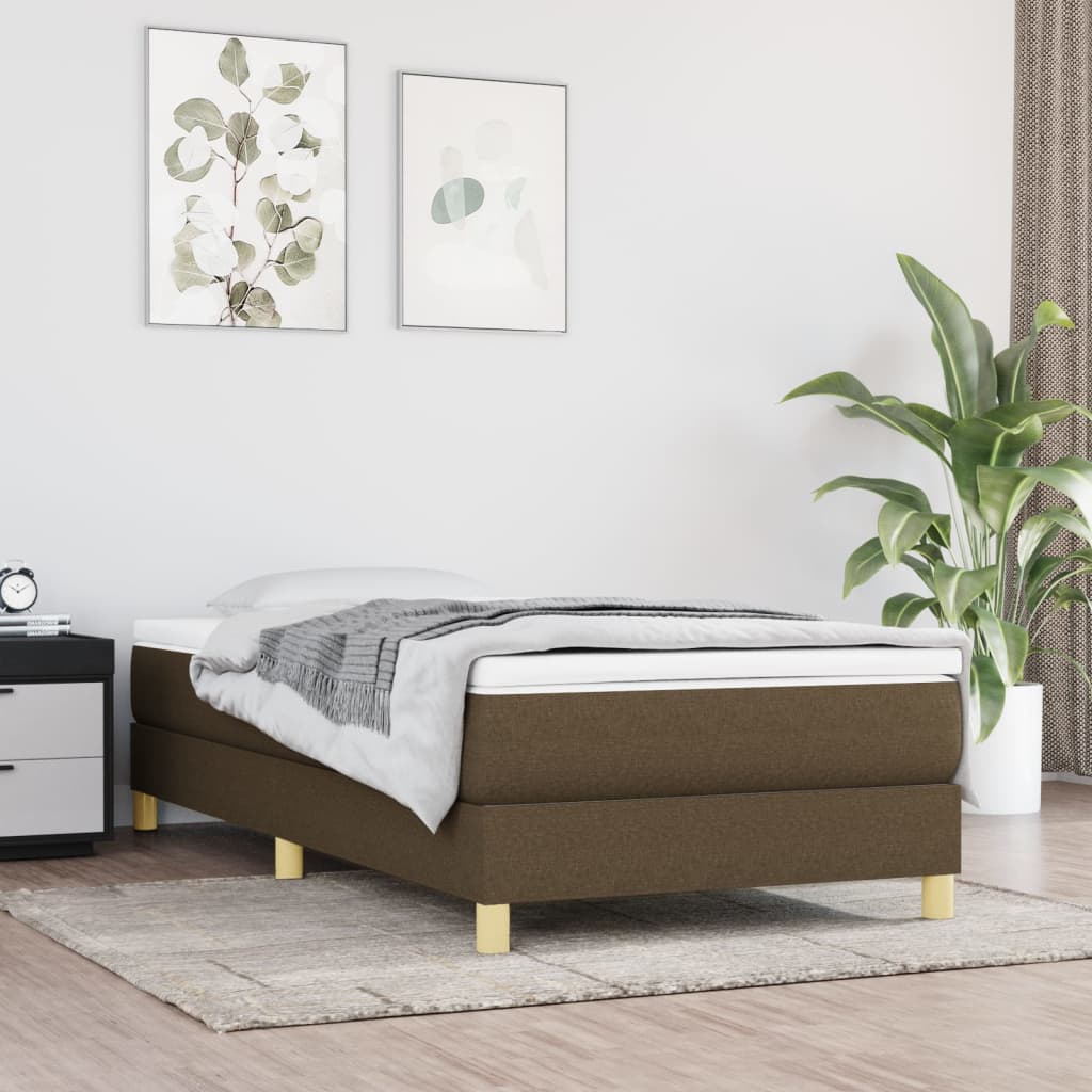 Boxspring met matras stof donkerbruin 90x190 cm – afbeelding 1