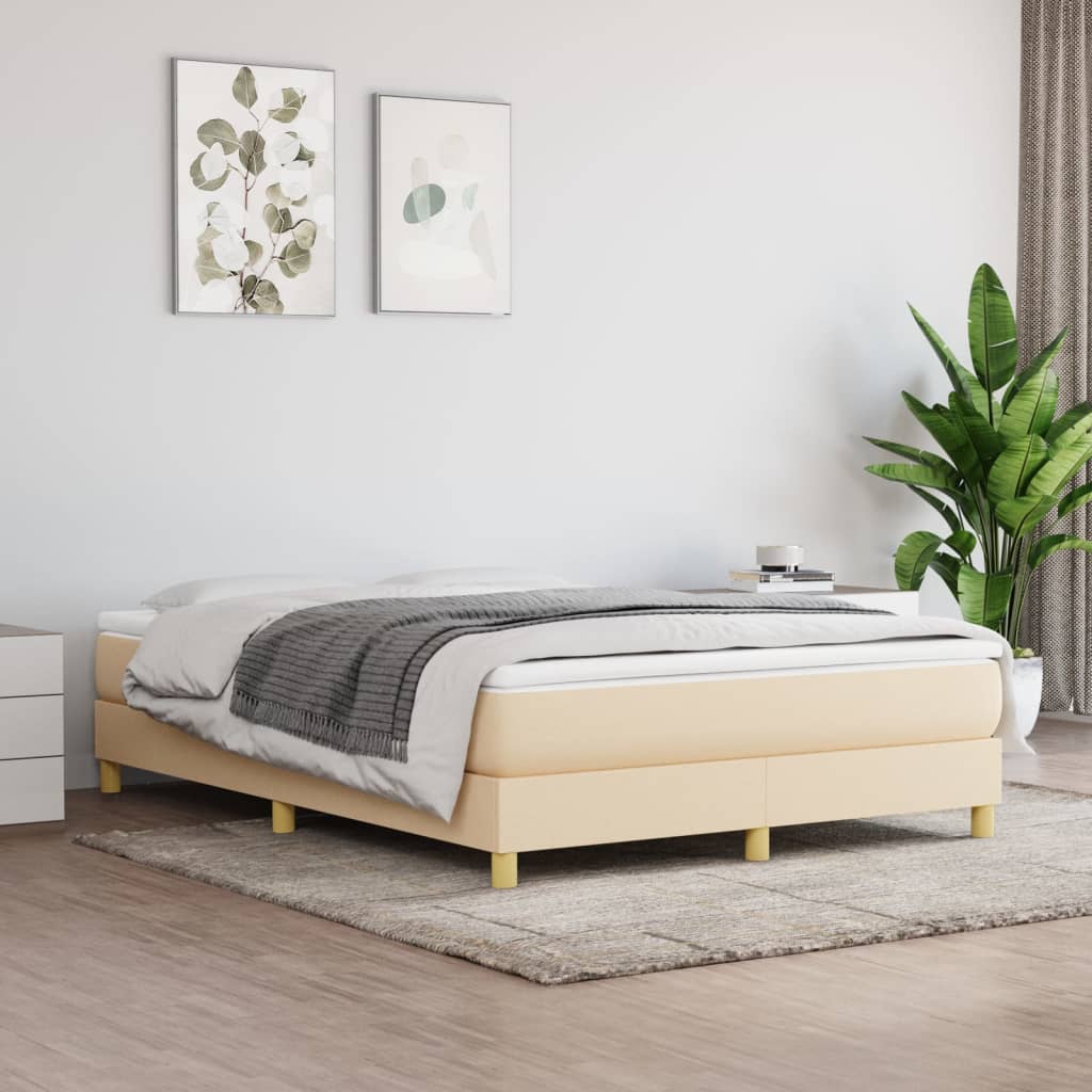 Boxspring met matras stof crèmekleurig 140x190 cm – afbeelding 1