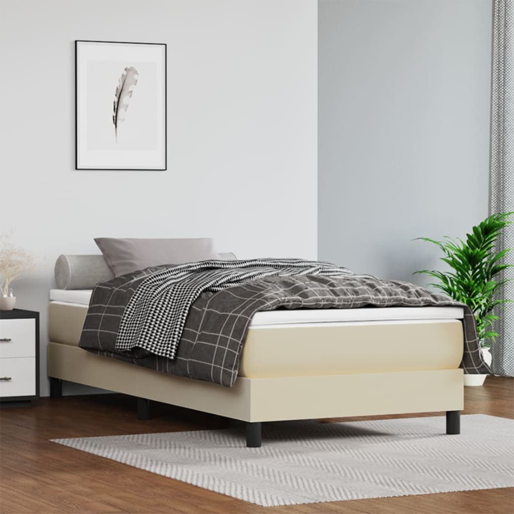 Boxspring met matras kunstleer crèmekleurig 80x200 cm – afbeelding 1
