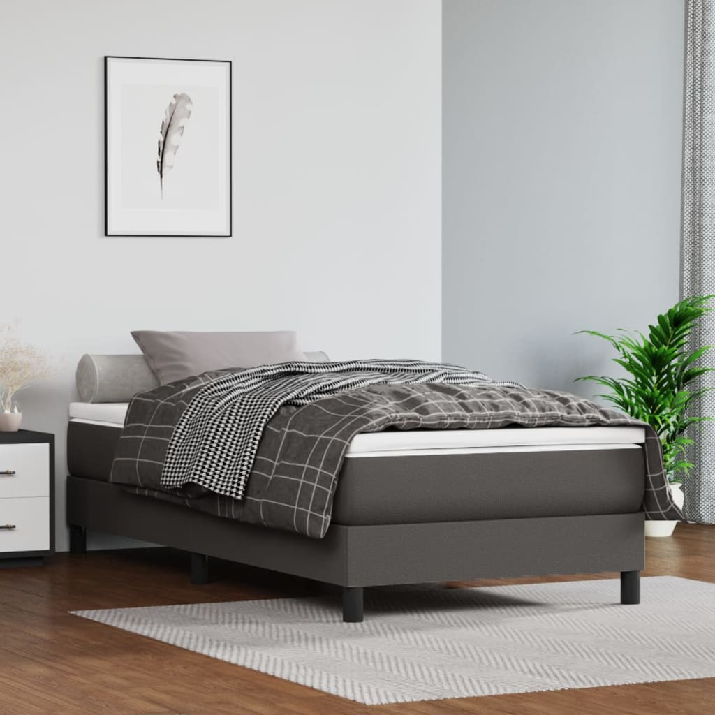 Boxspring met matras kunstleer grijs 90x200 cm – afbeelding 1