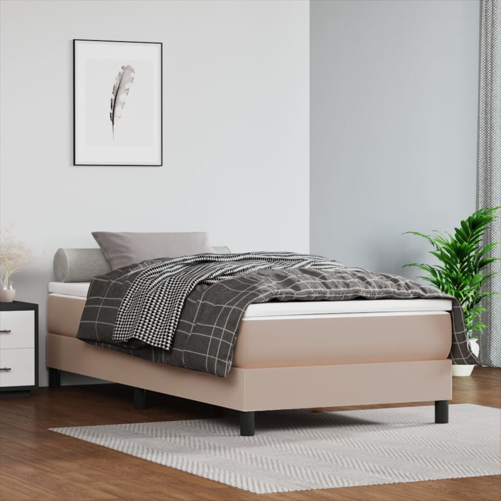 Boxspring met matras kunstleer cappuccinokleurig 100x200 cm – afbeelding 1