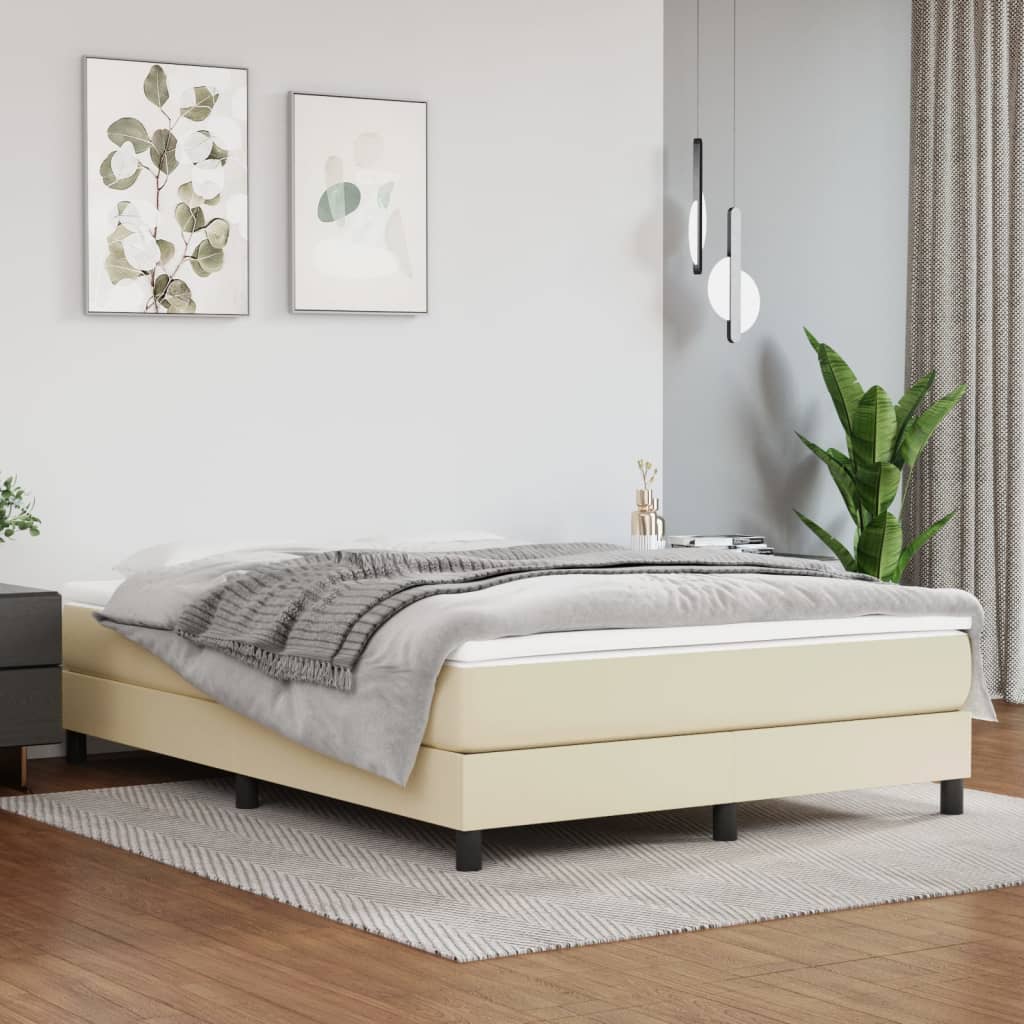 Boxspring met matras kunstleer crèmekleurig 140x190 cm – afbeelding 1