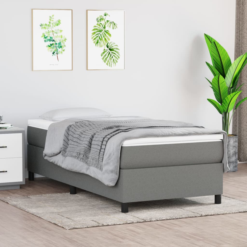 Boxspring met matras stof donkergrijs 90x190 cm – afbeelding 1