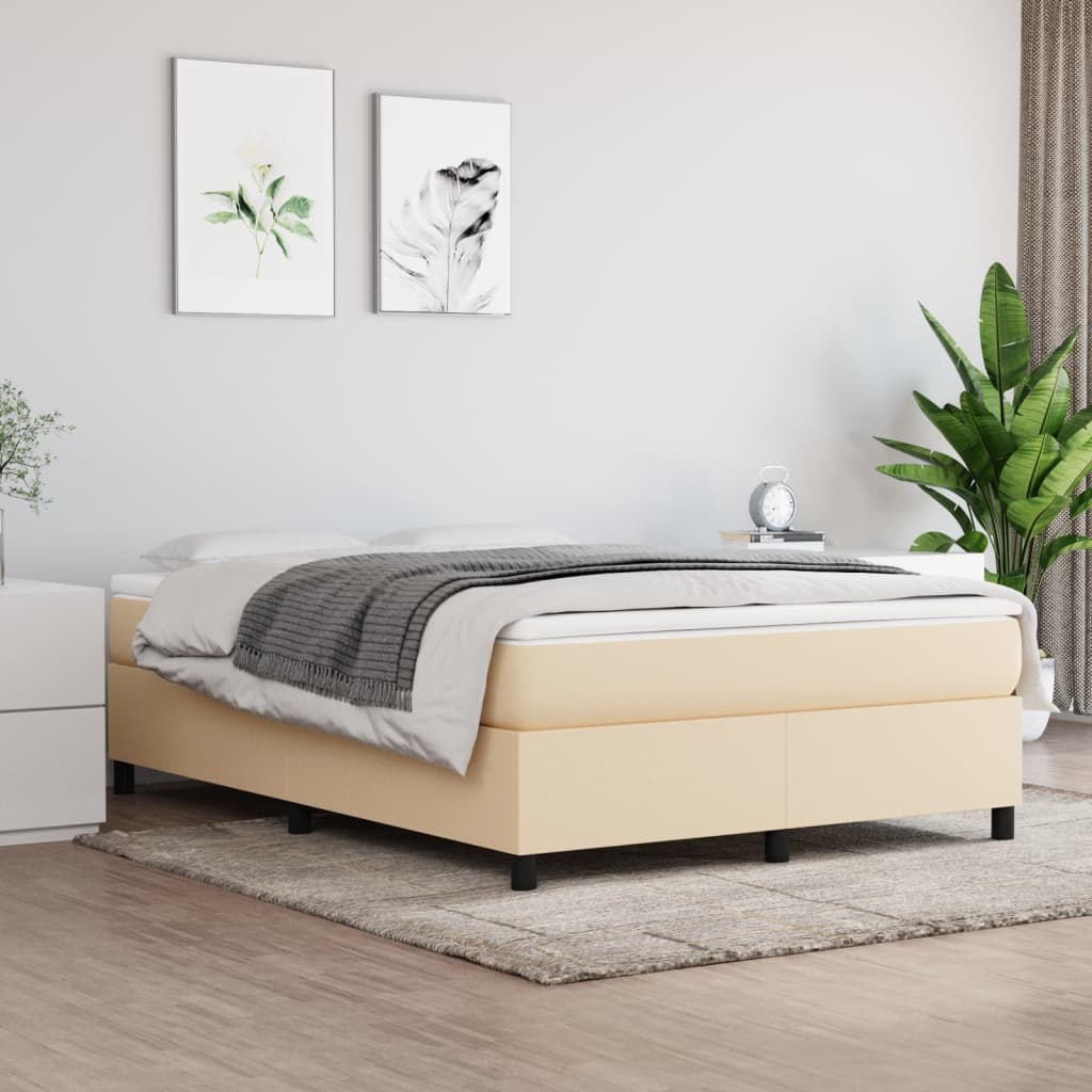 Boxspring met matras stof crèmekleurig 140x200 cm – afbeelding 1