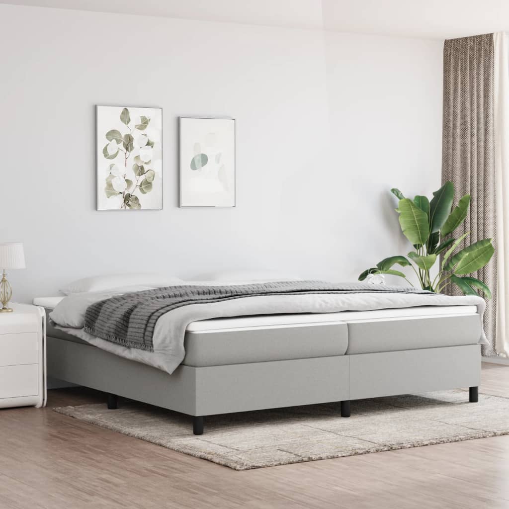 Boxspring met matras stof lichtgrijs 200x200 cm – afbeelding 1