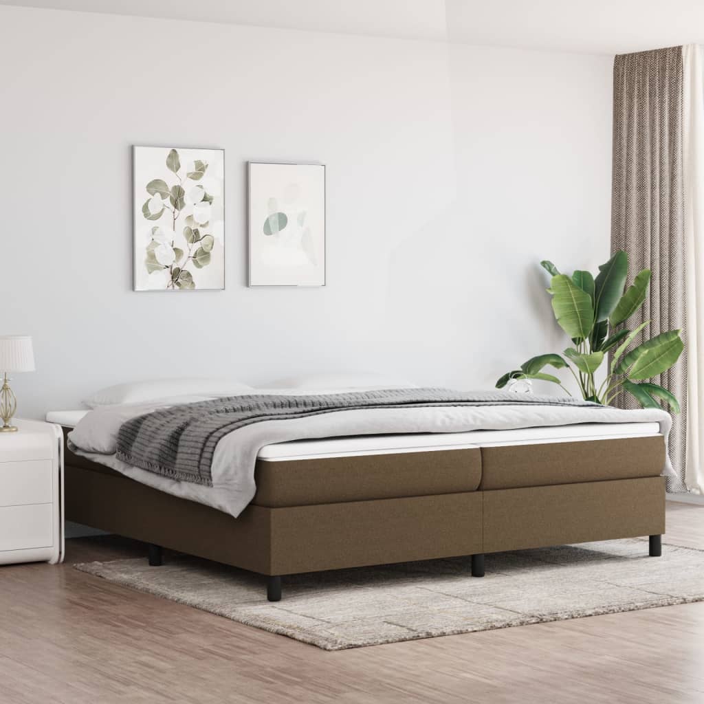 Boxspring met matras stof donkerbruin 200x200 cm – afbeelding 1