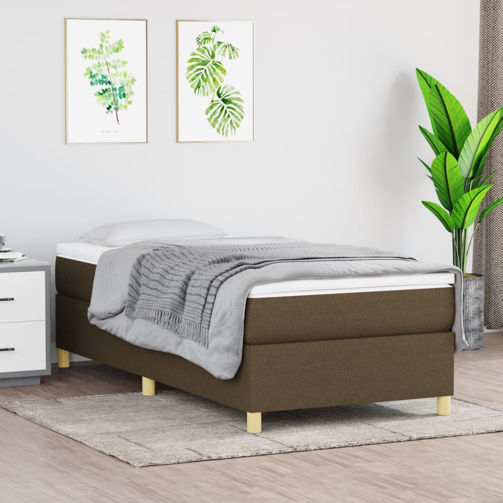 Boxspring met matras stof donkerbruin 90x190 cm – afbeelding 1
