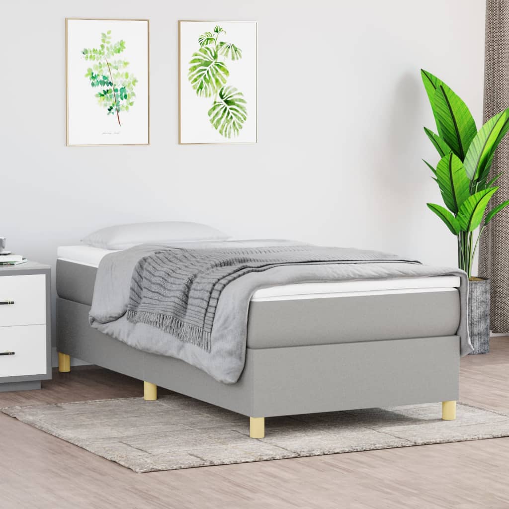 Boxspring met matras stof lichtgrijs 100x200 cm – afbeelding 1