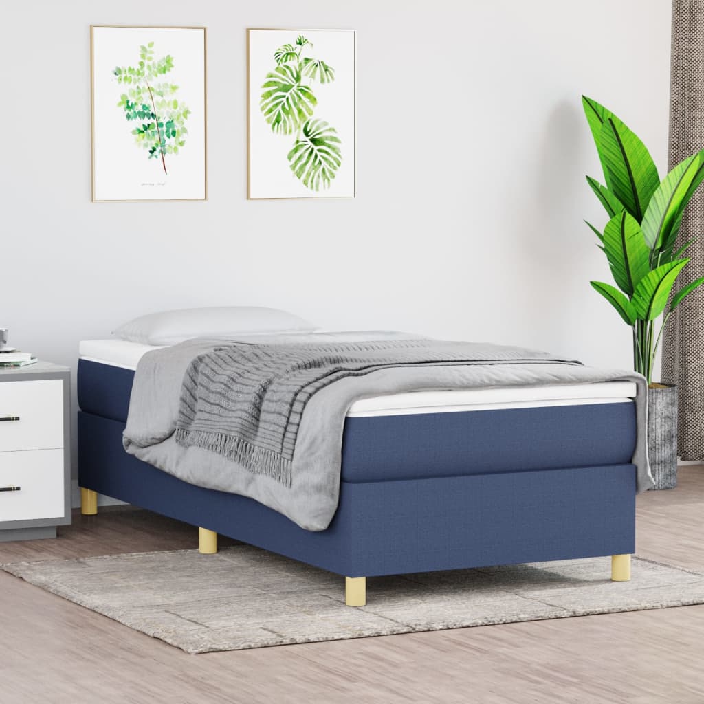 Boxspring met matras stof blauw 100x200 cm – afbeelding 1