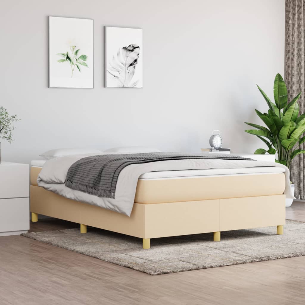 Boxspring met matras stof crèmekleurig 140x200 cm – afbeelding 1