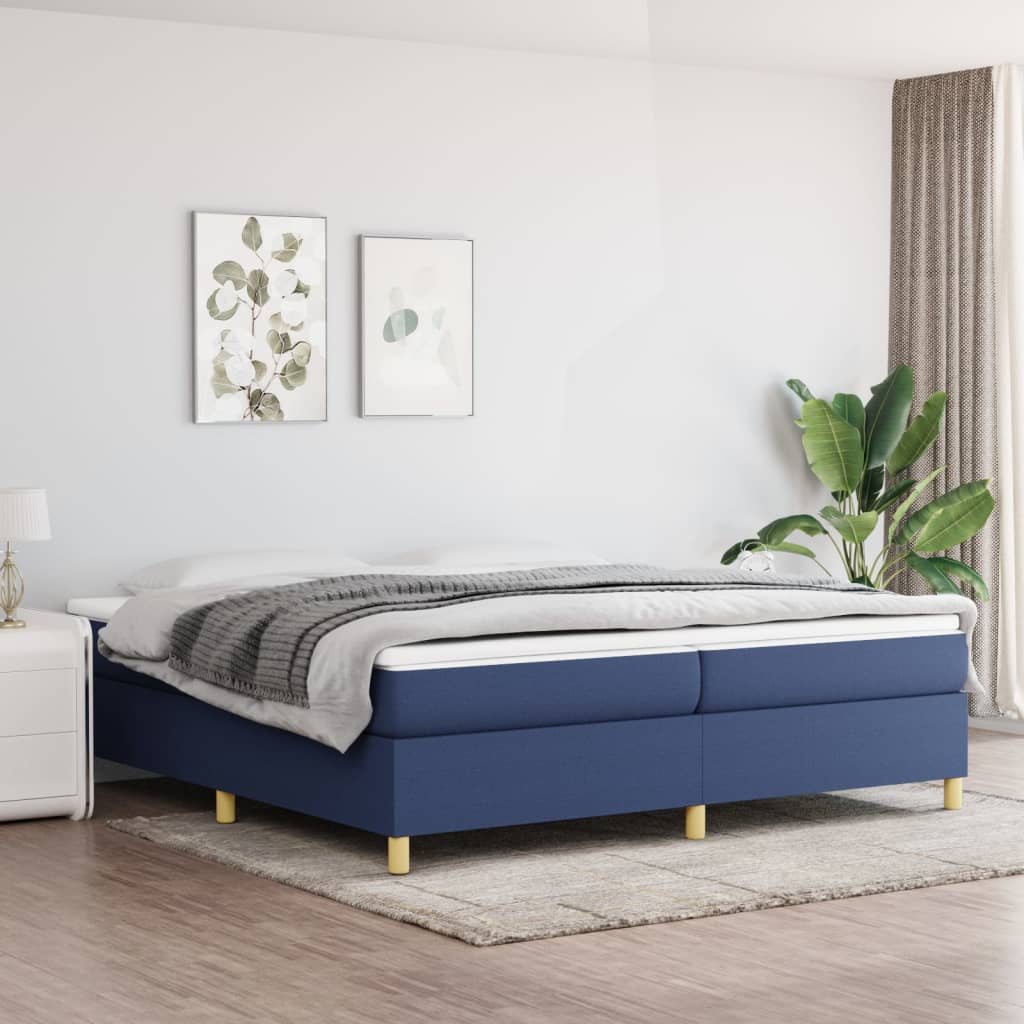 Boxspring met matras stof blauw 200x200 cm – afbeelding 1