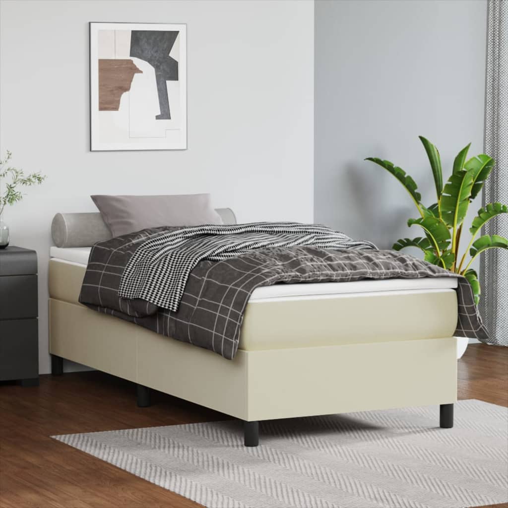 Boxspring met matras kunstleer crèmekleurig 80x200 cm – afbeelding 1