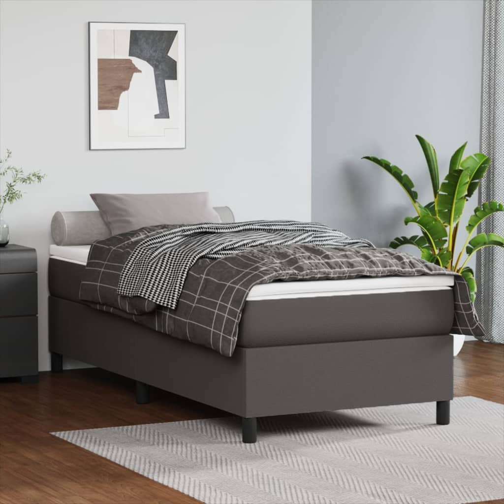 Boxspring met matras kunstleer grijs 80x200 cm – afbeelding 1