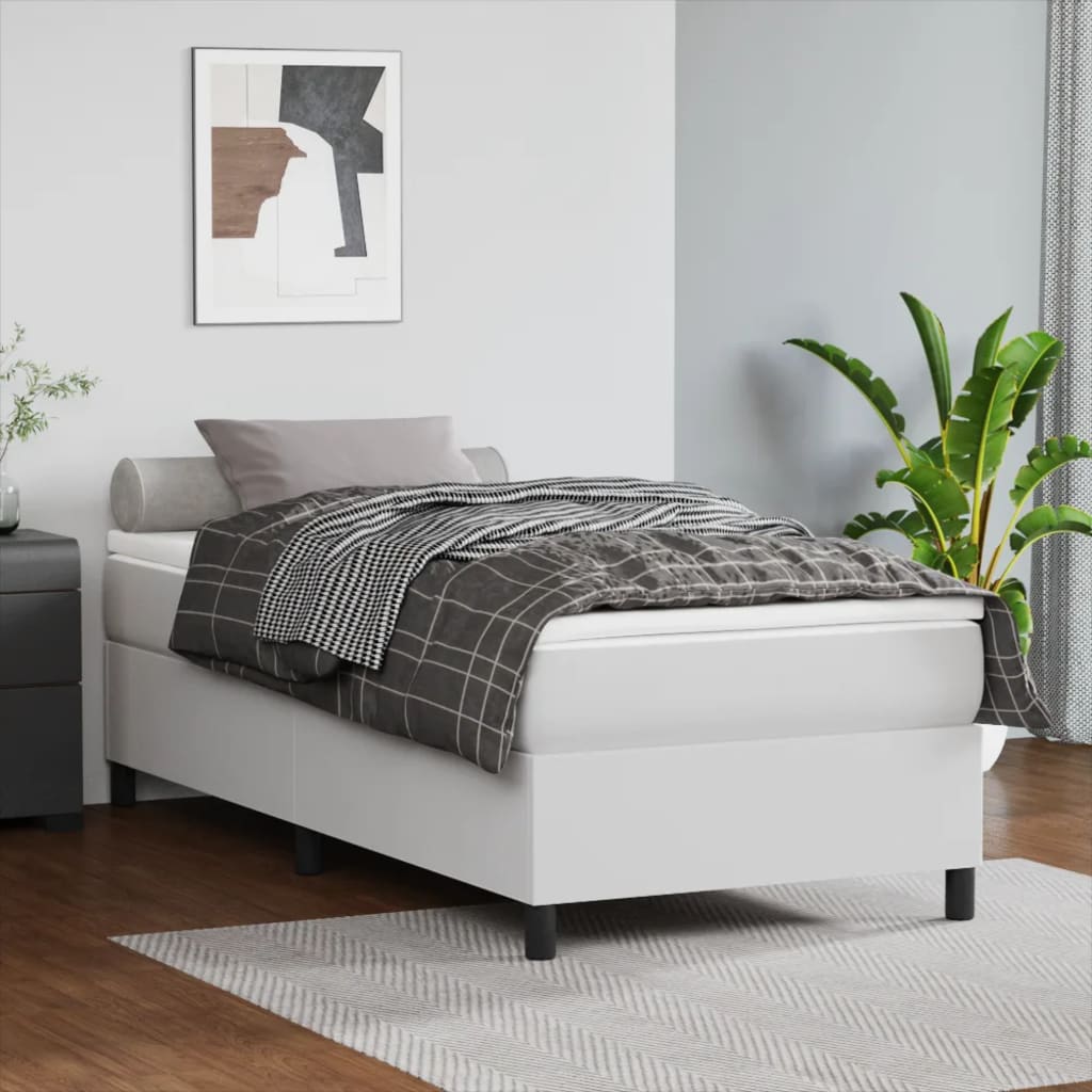 Boxspring met matras kunstleer wit 90x190 cm – afbeelding 1
