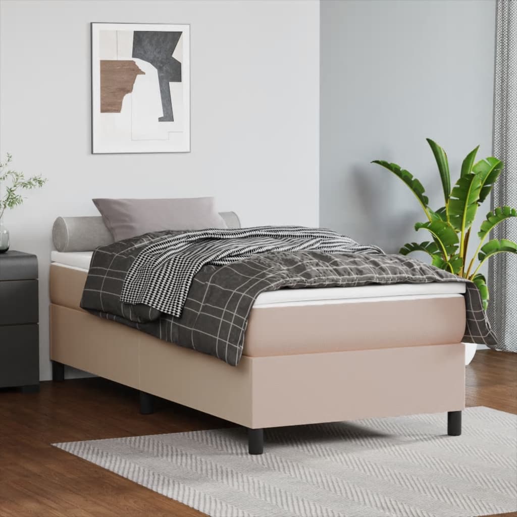 Boxspring met matras kunstleer cappuccinokleurig 90x190 cm – afbeelding 1
