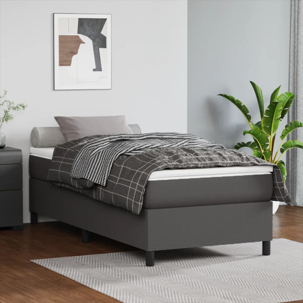 Boxspring met matras kunstleer grijs 90x200 cm – afbeelding 1