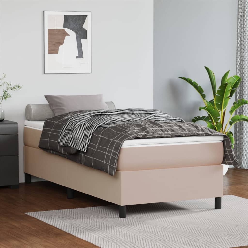 Boxspring met matras kunstleer cappuccinokleurig 100x200 cm – afbeelding 1