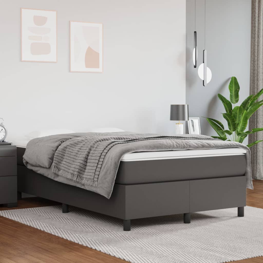 Boxspring met matras kunstleer grijs 120x200 cm – afbeelding 1