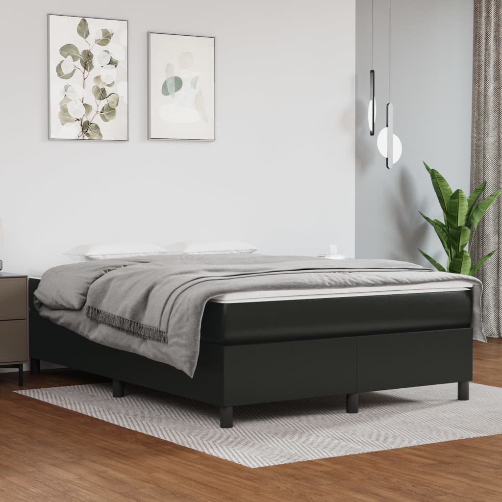 Boxspring met matras kunstleer zwart 140x190 cm – afbeelding 1