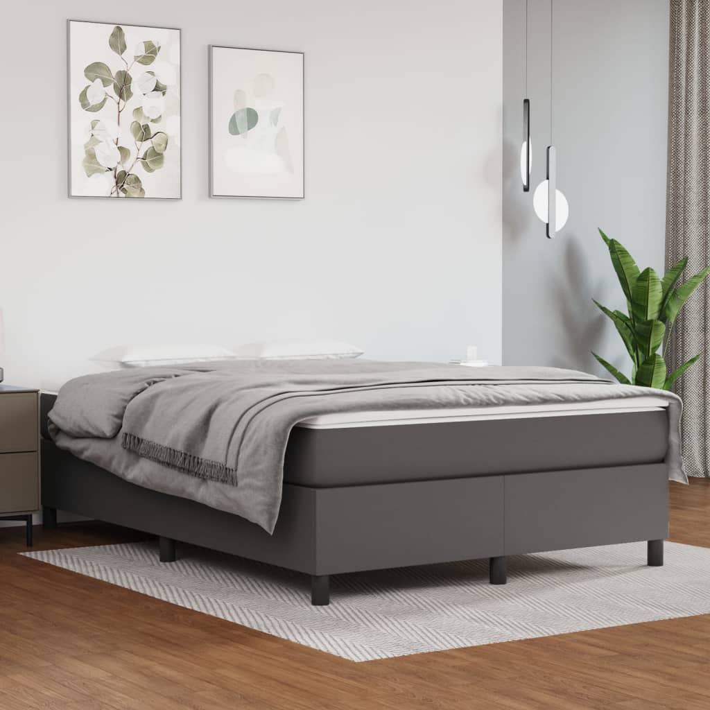 Boxspring met matras kunstleer grijs 140x200 cm – afbeelding 1