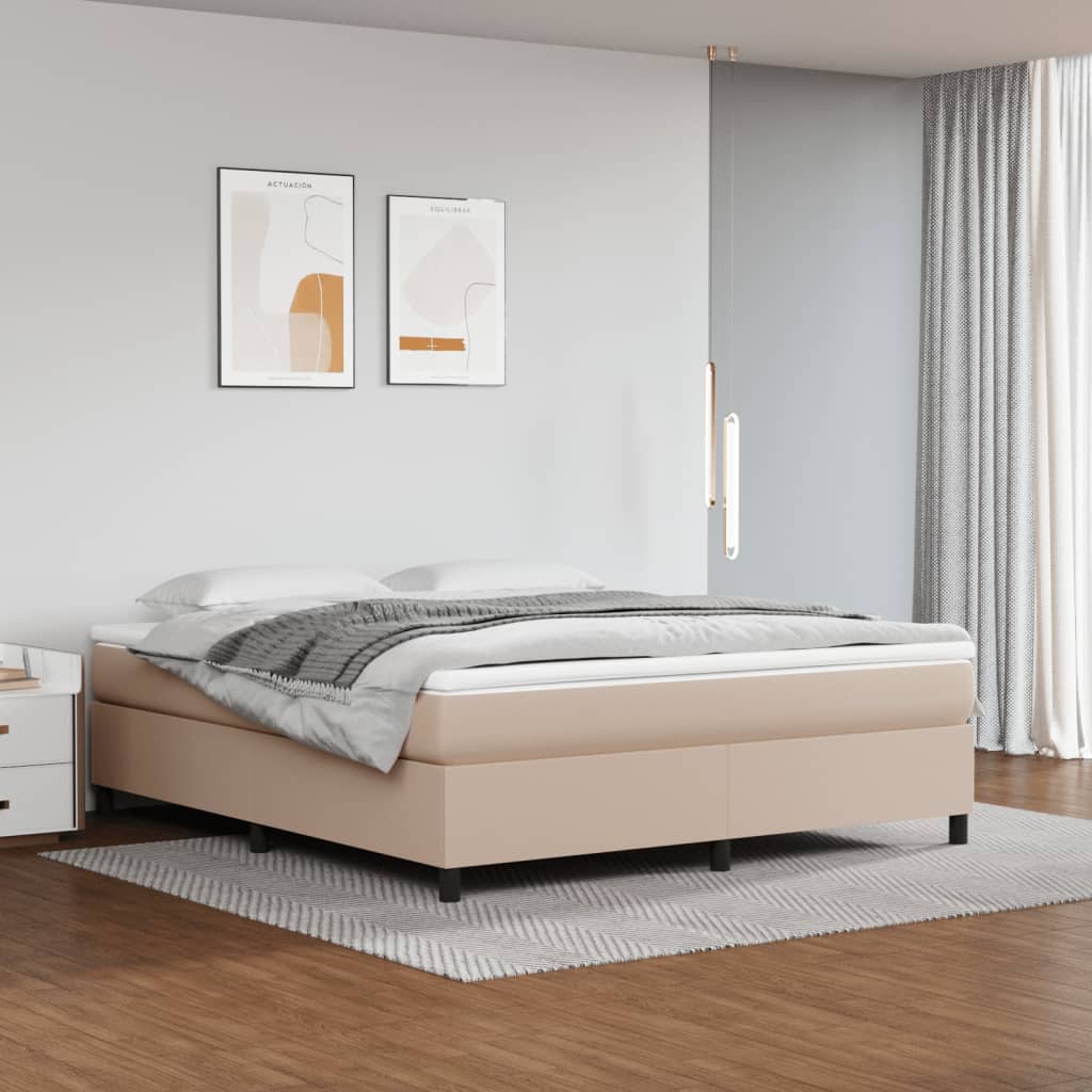 Boxspring met matras kunstleer cappuccinokleurig 160x200 cm – afbeelding 1