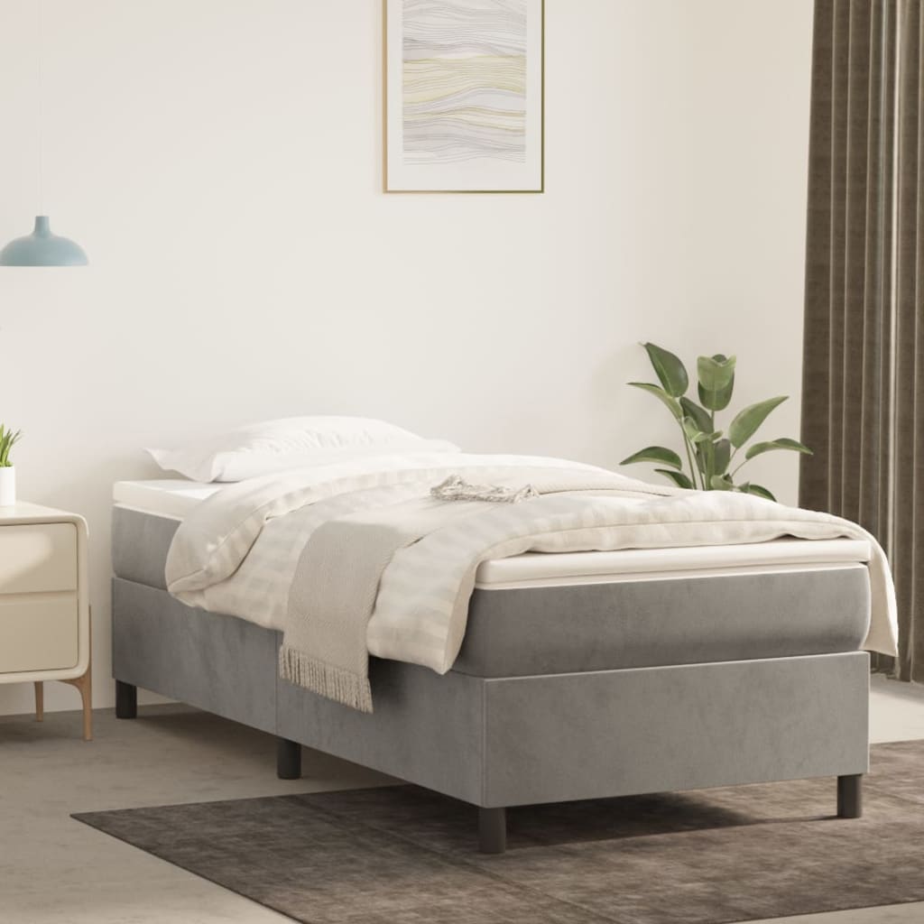 Boxspring met matras fluweel lichtgrijs 80x200 cm – afbeelding 1
