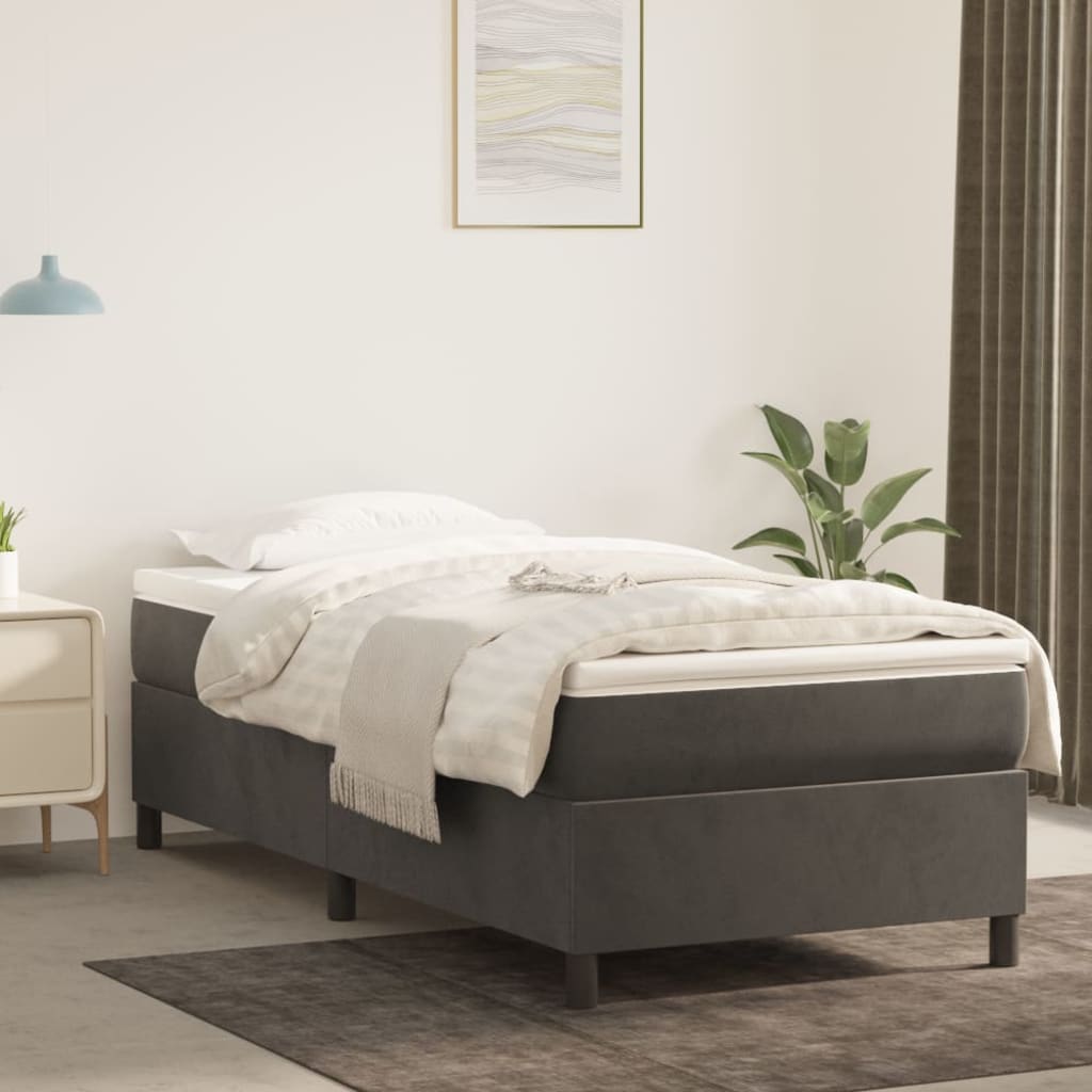 Boxspring met matras fluweel donkergrijs 80x200 cm – afbeelding 1