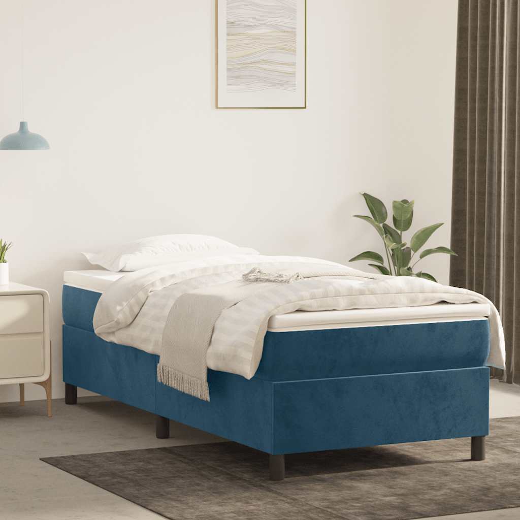 Boxspring met matras fluweel donkerblauw 80x200 cm – afbeelding 1