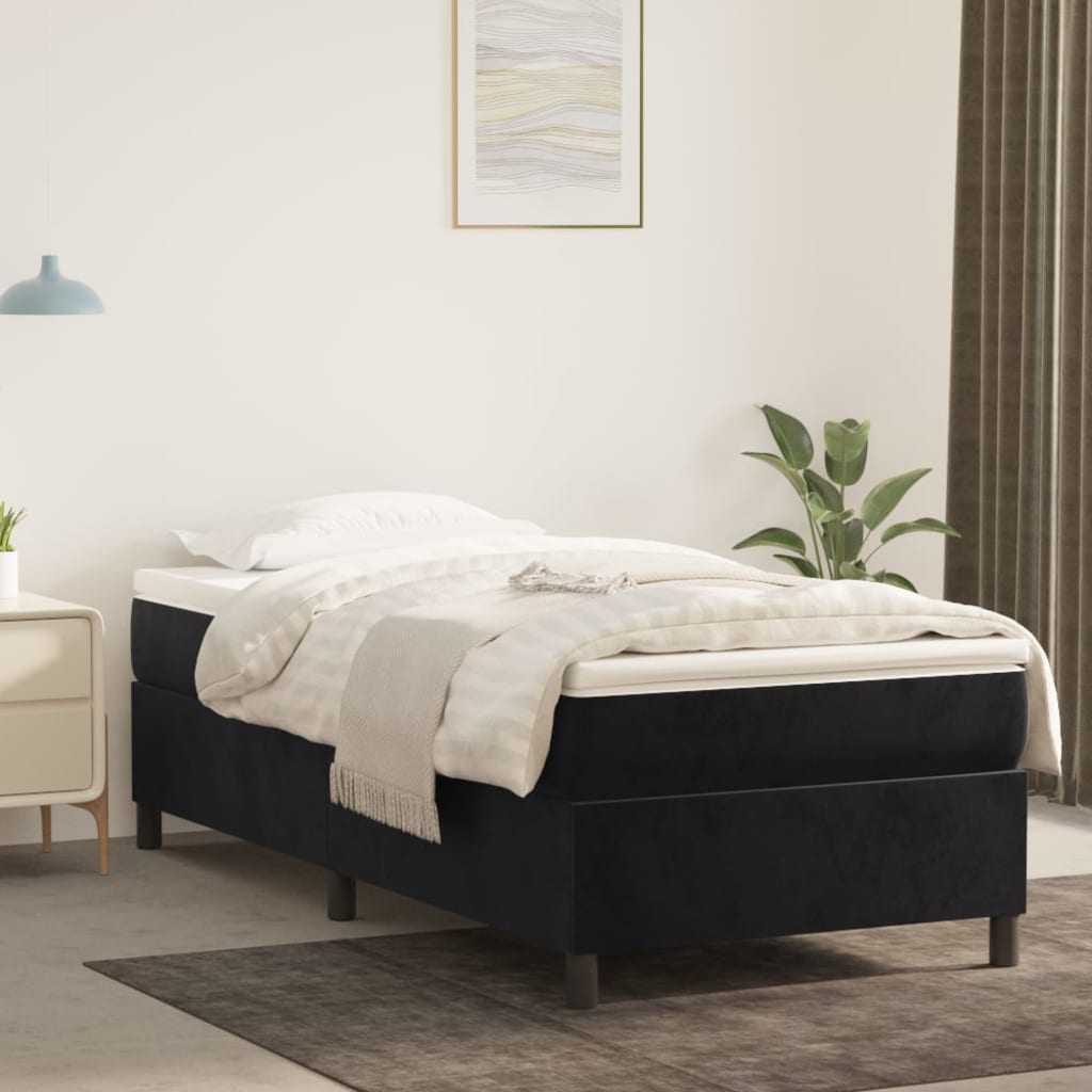 Boxspring met matras fluweel zwart 90x190 cm – afbeelding 1