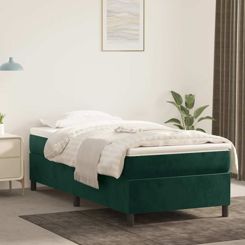 Boxspring met matras fluweel donkergroen 100x200 cm – afbeelding 1