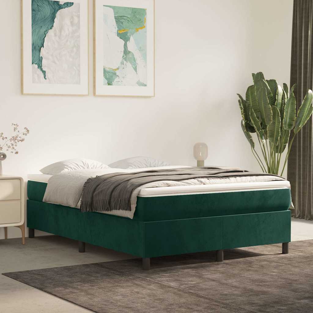 Boxspring met matras fluweel donkergroen 140x190 cm – afbeelding 1
