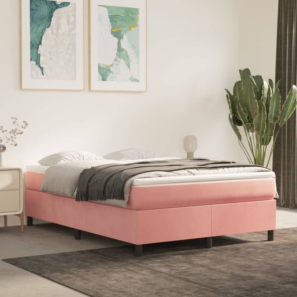 Boxspring met matras fluweel roze 140x190 cm